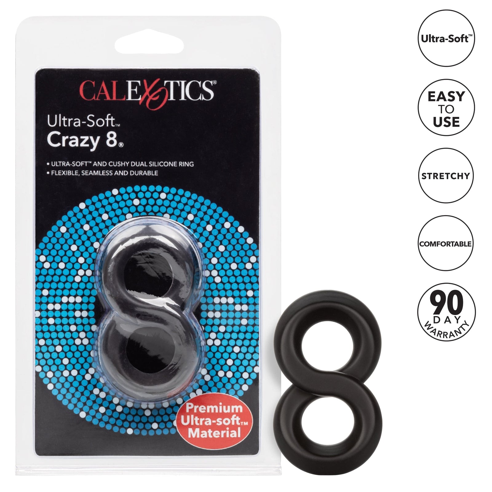 California Exotics - Ultra Soft Crazy 8 Dual Cock Ring (Black) - Rubber Cock Ring (Non Vibration) Durio.sg