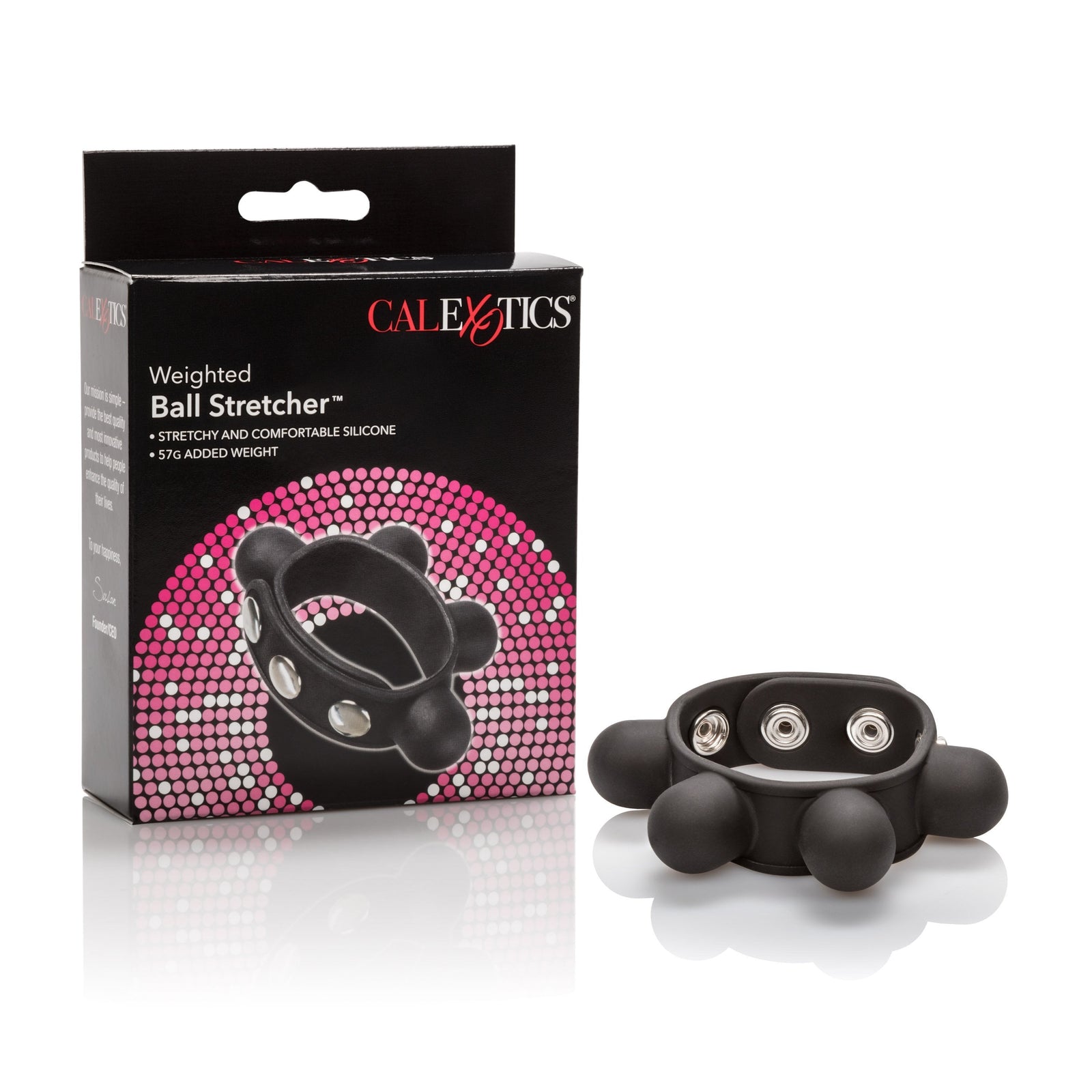 California Exotics - Weighted Ball Stretcher Cock Ring (Black) - Silicone Cock Ring (Non Vibration) Durio.sg