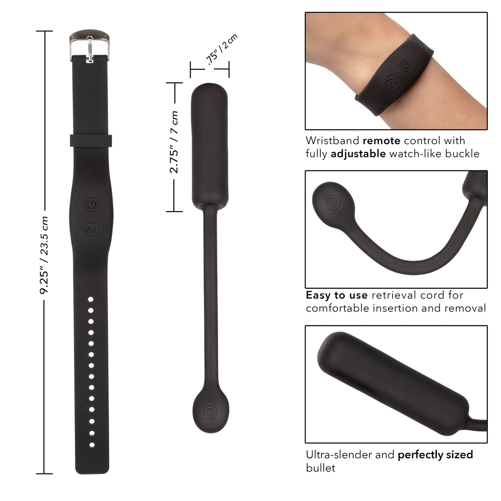 California Exotics - Wristband Remote Petite Bullet Vibrator (Black) - Bullet (Vibration) Rechargeable Durio.sg