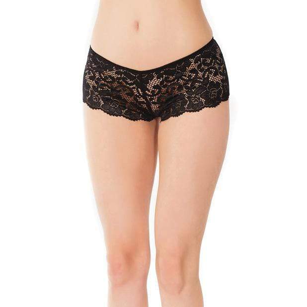 Coquette - Low Rise Stretch Scallop Lace Booty Short Panty O/S (Black) - Panties Durio.sg