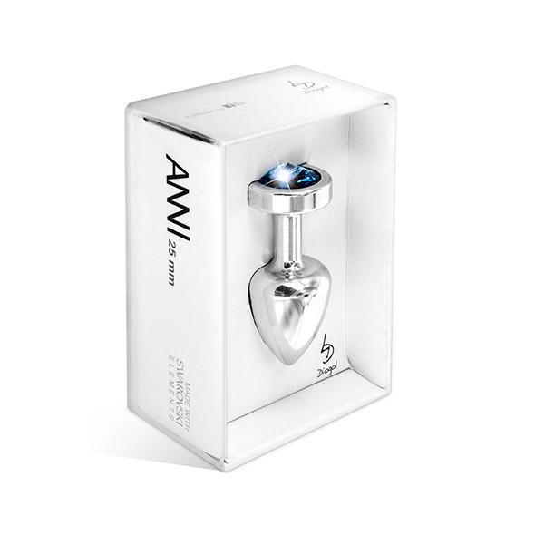 Diogol - Anni Butt Plug Round Silver & Blue 25 mm (Silver) - Metal Anal Plug (Non Vibration) Durio.sg