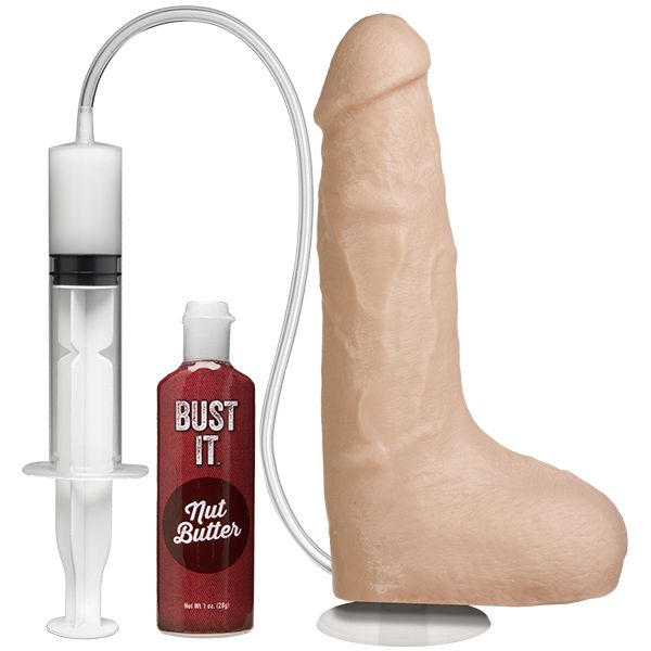 Doc Johnson - Bust It Squirting Realistic 8.5" Cock with Balls (Beige) - Realistic Dildo with suction cup (Non Vibration) Durio.sg