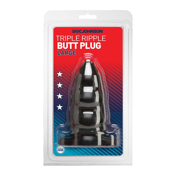 Doc Johnson - Classic Triple Ripple Butt Plug Large (Black) - Anal Plug (Non Vibration) Durio.sg