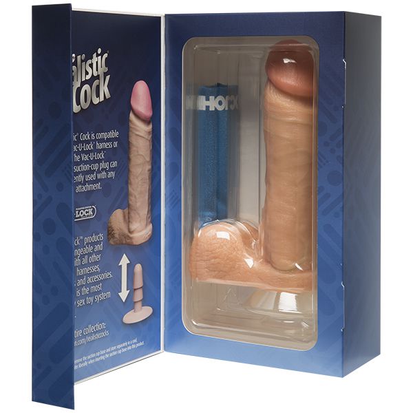 Doc Johnson - The Realistic 8" Cock with Balls (Beige) - Realistic Dildo with suction cup (Non Vibration) Durio.sg