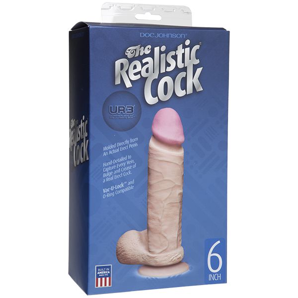 Doc Johnson - The Realistic Ultraskyn 6" Cock with Balls (Beige) - Realistic Dildo with suction cup (Non Vibration) Durio.sg