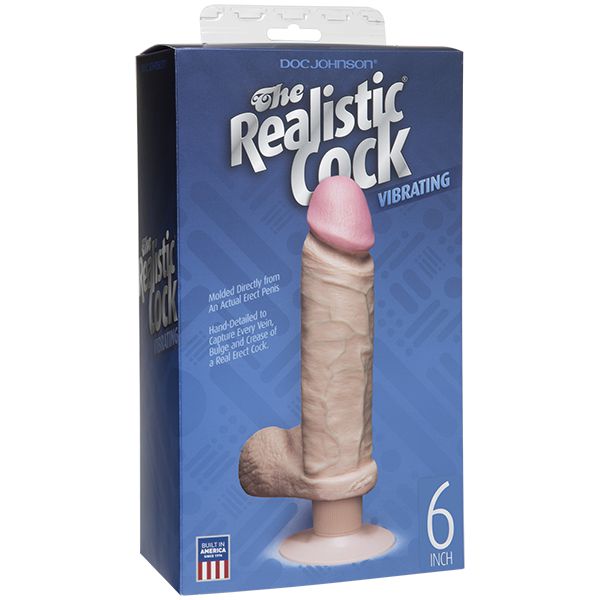 Doc Johnson - The Realistic Vibrating 6" Cock with Balls (Beige) - Realistic Dildo with suction cup (Vibration) Non Rechargeable Durio.sg