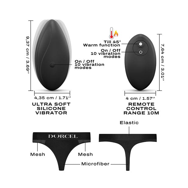 Dorcel - Discreet Warming Panty Vibrator with Panty Small (Black) - Panties Massager Remote Control (Vibration) Rechargeable Durio.sg