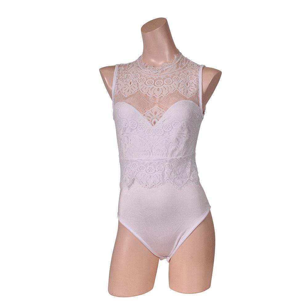 Erox - Pure White Lace Leotard Adult Costume (White) - Bodysuits Durio.sg