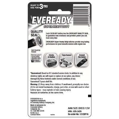 Eveready - Super Heavy Duty M1212 Battery Pack of 18 AAA - Battery Durio.sg