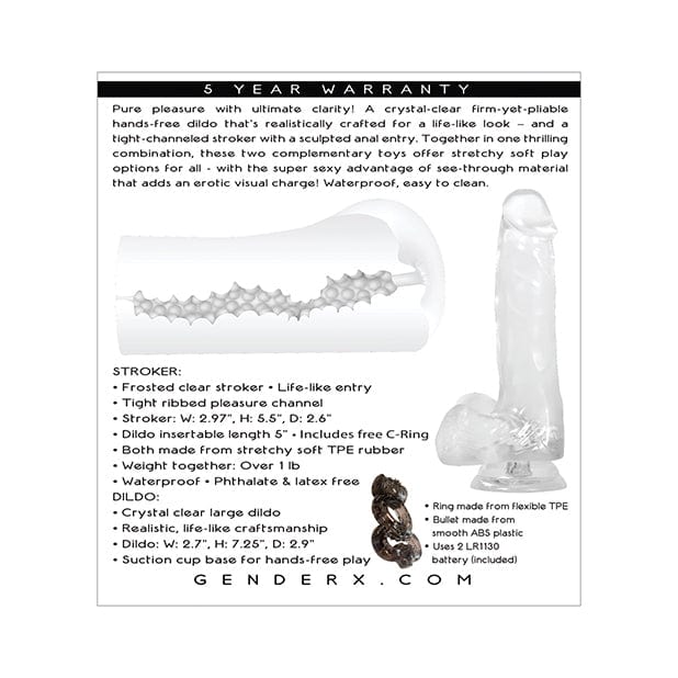 Evolved - Gender X Clearly Combo Realistic Dildo with Ass Stroker Masturbator Set (Clear) - Masturbator Gay Value Pack Durio.sg