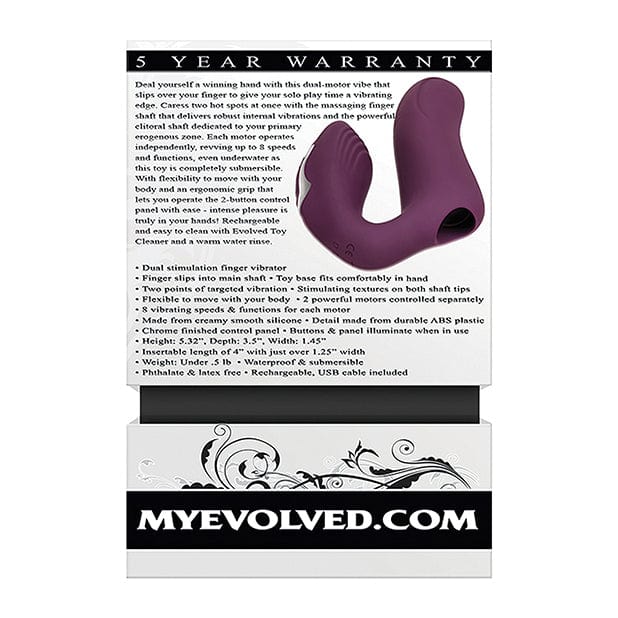 Evolved - Helping Hand Dual Stimulation Finger Vibrator (Purple) - Clit Massager (Vibration) Rechargeable Durio.sg