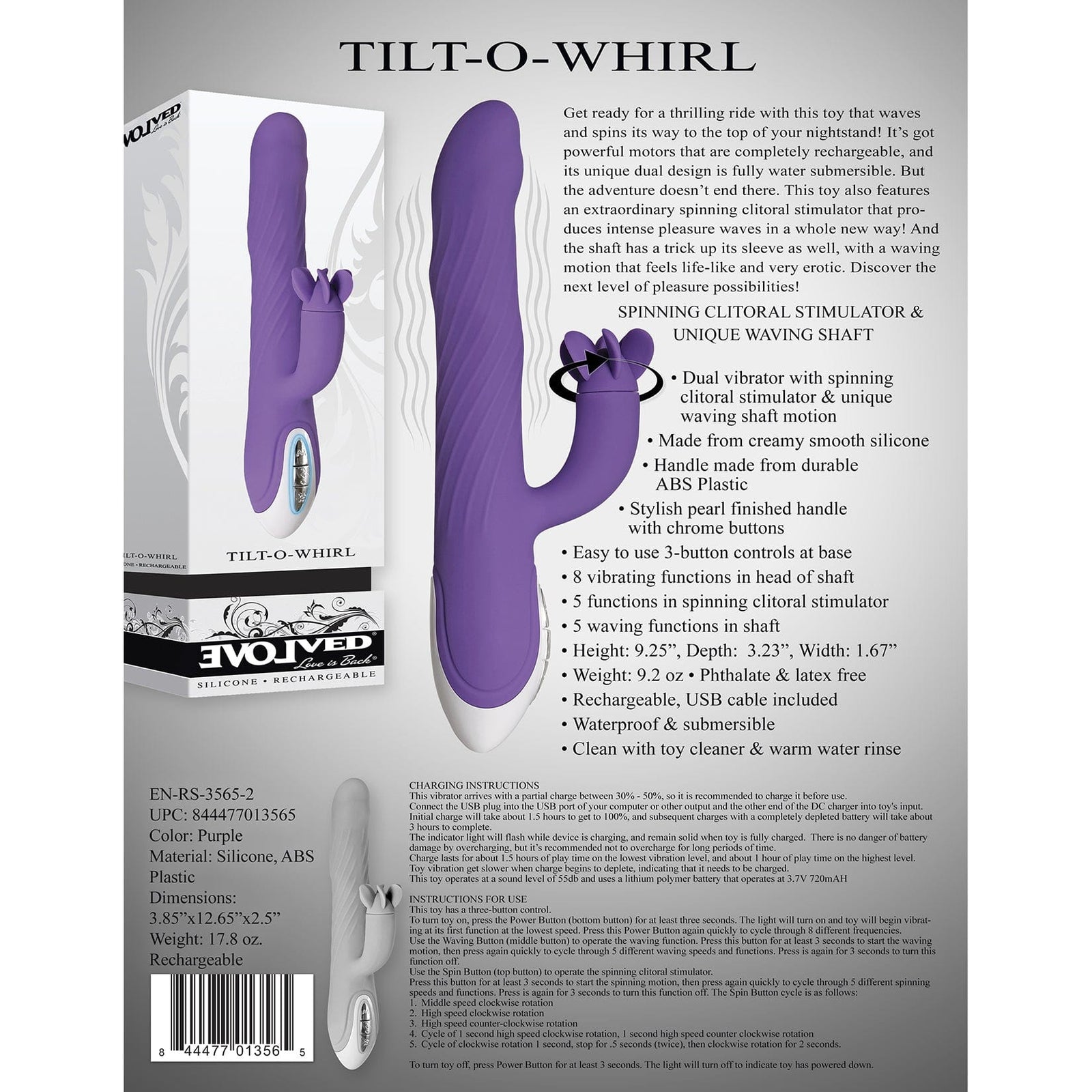 Evolved - Tilt O Whirl Rabbit Vibrator (Purple) - Rabbit Dildo (Vibration) Rechargeable Durio.sg