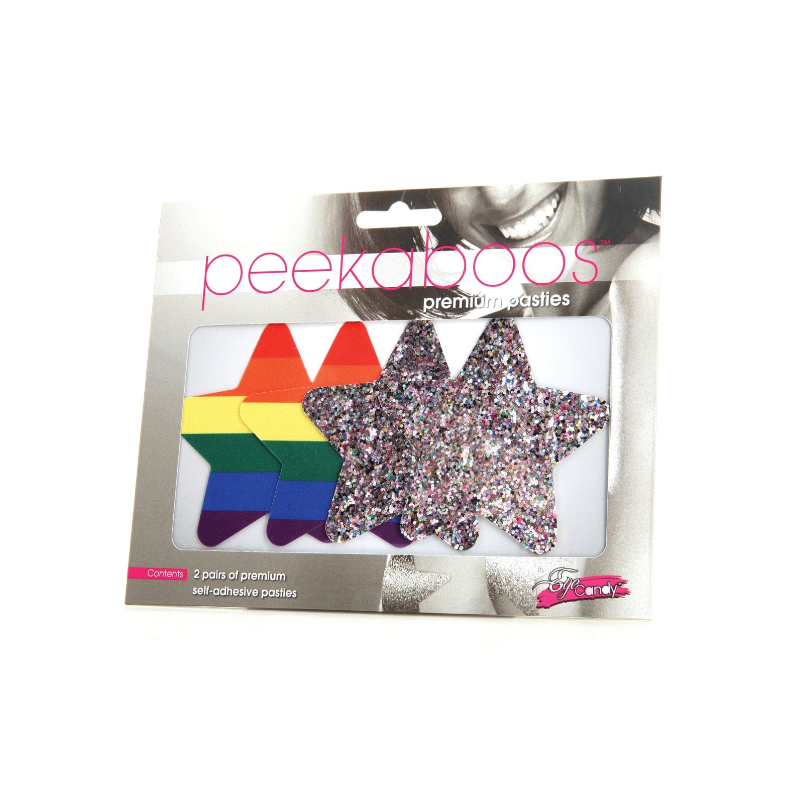 Eye Candy - Peekaboos Pride Rainbow Glitter Stars Pasties Nipple Covers Pack of 2 (Rainbow) - Nipple Covers Durio.sg