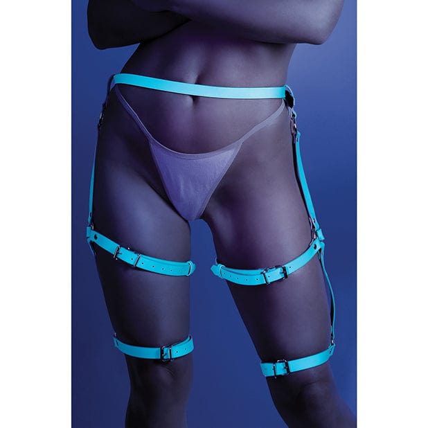 Fantasy Lingerie - Glow Buckle Up Glow in the Dark Leg Harness O/S (Light Blue) - BDSM (Others) Durio.sg