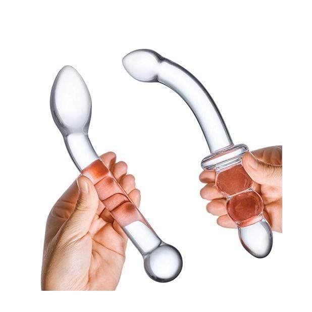 Glas - 2 pc G Spot Pleasure Glass Dildo Set (Clear) - Glass Dildo (Non Vibration) Durio.sg