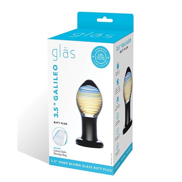 Glas - Galileo Hand Blown Glass Butt Plug 3.5" (Black/Clear) - Glass Anal Plug (Non Vibration) Durio.sg