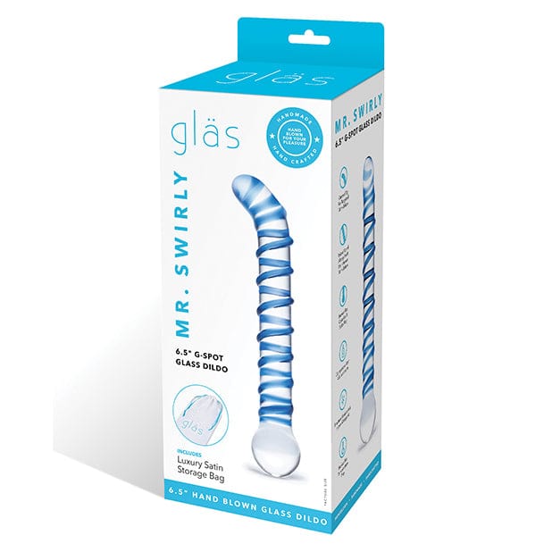 Glas - Mr Swirly G Spot Hand Blown Glass Dildo 6.5" (Clear/Blue) - Glass Dildo (Non Vibration) Durio.sg