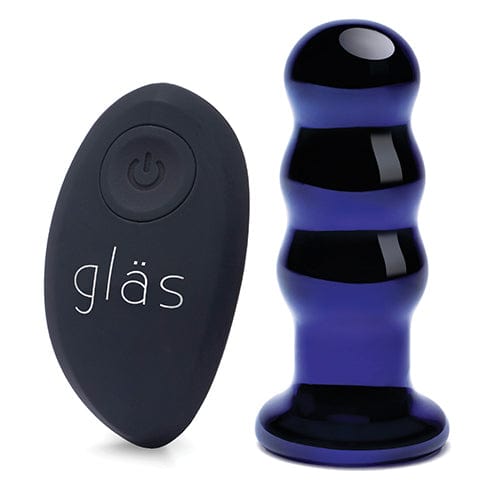 Glas - Remote Control Rechargeable Vibrating Glass Beaded Butt Plug 3.5" (Blue) - Glass Anal Plug (Vibration) Rechargeable Durio.sg