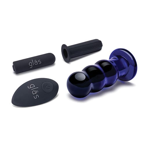 Glas - Remote Control Rechargeable Vibrating Glass Beaded Butt Plug 3.5" (Blue) - Glass Anal Plug (Vibration) Rechargeable Durio.sg