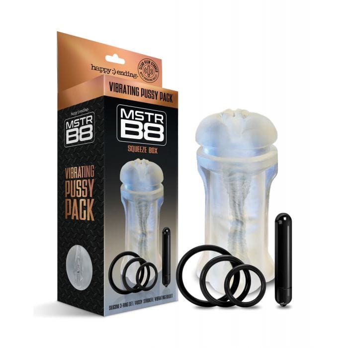 Happy Ending - MSTR B8 Squeeze Box Vibrating Pussy Masturbator Pack Kit of 5 (Clear) - Masturbator Soft Stroker (Vibration) Non Rechargeable Durio.sg