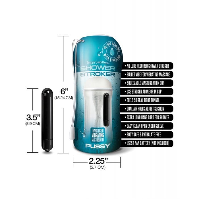 Happy Ending - Shower Stroker Vibrating Cup Masturbator Pussy (Clear) - Masturbator Soft Stroker (Vibration) Non Rechargeable Durio.sg