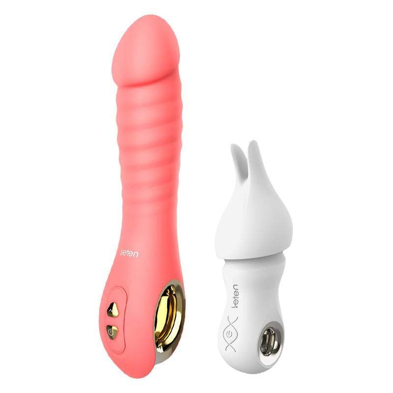 Leten - Fairy Realistic Magnetic Rechargeable Thrusting Vibrator with White Rabbit Massager (Pink) - G Spot Dildo (Vibration) Rechargeable Durio.sg