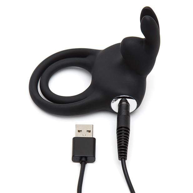 Love Honey - Happy Rabbit Rechargeable Love Ring (Black) - Silicone Cock Ring (Vibration) Rechargeable Durio.sg