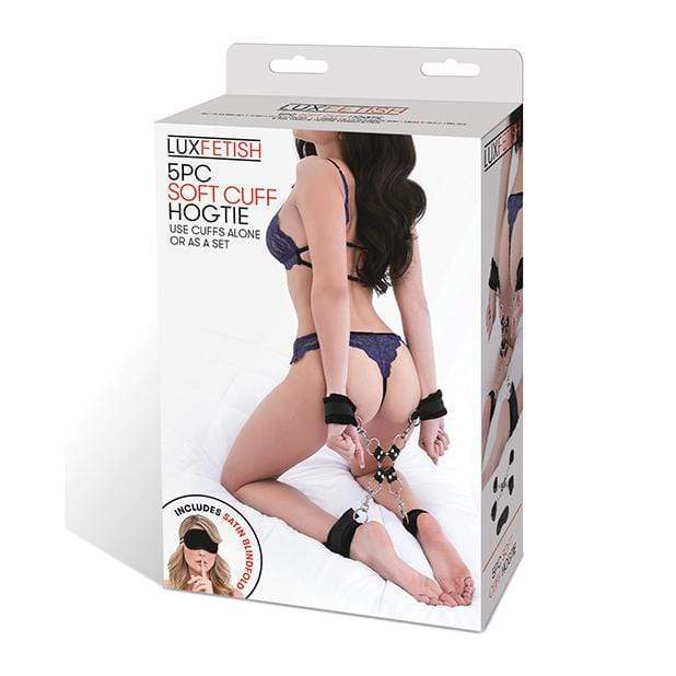Lux Fetish - 5 Pc Soft Cuff Hogtie Set (Black) - Hand/Leg Cuffs Durio.sg