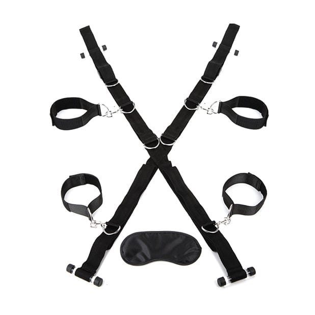 Lux Fetish - Over the Door Cross with 4 Universal Soft Restraint Cuff Set (Black) - Hand/Leg Cuffs Durio.sg
