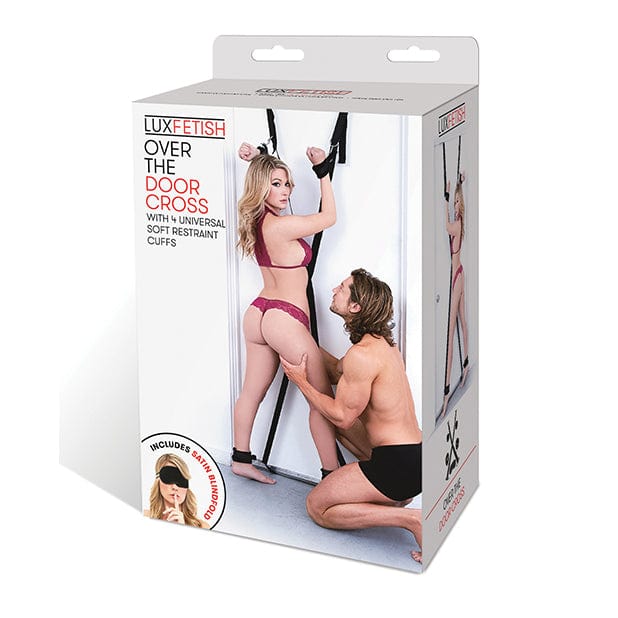 Lux Fetish - Over the Door Cross with 4 Universal Soft Restraint Cuff Set (Black) - Hand/Leg Cuffs Durio.sg