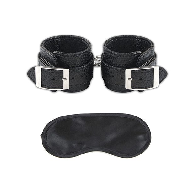 Lux Fetish - Unisex Leatherette Cuffs with Lock and Chain BDSM (Black) - Hand/Leg Cuffs Durio.sg