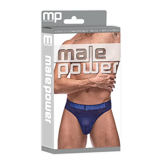 Male Power - Diamond Mesh Bong Thong Underwear L/XL (Blue) - Gay Pride Underwear Durio.sg