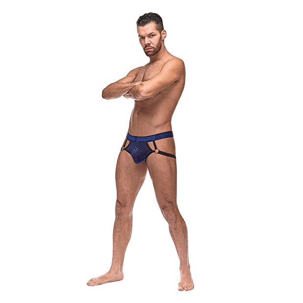 Male Power - Diamond Mesh Jock Underwear with Ring L/XL (Blue) - Gay Pride Underwear Durio.sg