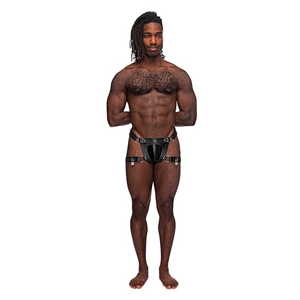 Male Power - Leather Scorpio Adjustable Waist and Leg Band Thong Underwear O/S (Black) - Gay Pride Underwear Durio.sg
