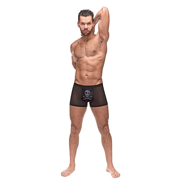 Male Power - Private Screening Micro Mesh and Modal Skull Pouch Short Underwear L (Black) - Gay Pride Underwear Durio.sg