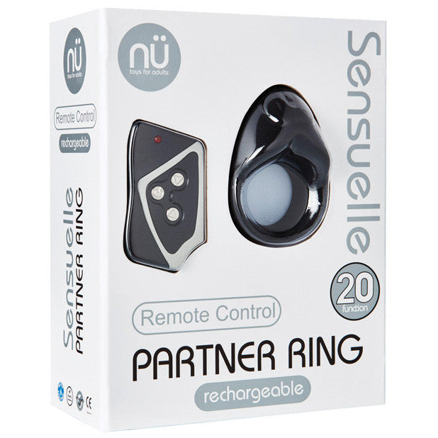 NU - Sensuelle Rechargeable Remote Control Partner Cock Ring (Black) - Silicone Cock Ring (Vibration) Rechargeable Durio.sg