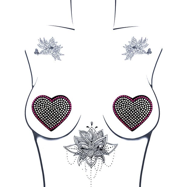 Neva Nude - Burlesque Heart N Soul Crystal Heart Pasties Nipple Covers O/S (Pink/Clear) - Nipple Covers Durio.sg