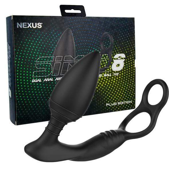 Nexus - Simul8 Plug Edition Vibrating Dual Anal Cock and Ball Toy (Black) - Prostate Massager (Vibration) Rechargeable Durio.sg