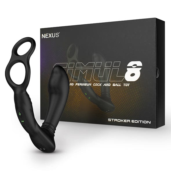 Nexus - Simul8 Stroker Edition Vibrating Dual Anal and Perineum Cock and Ball Toy Massager (Black) - Prostate Massager (Vibration) Rechargeable Durio.sg