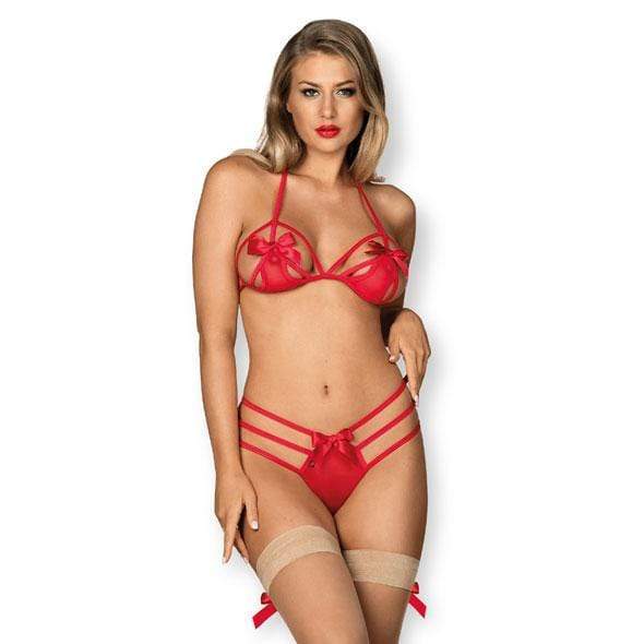 Obsessive - Giftella 2 pcs Lingerie Set L/XL (Red) - Lingerie Set Durio.sg