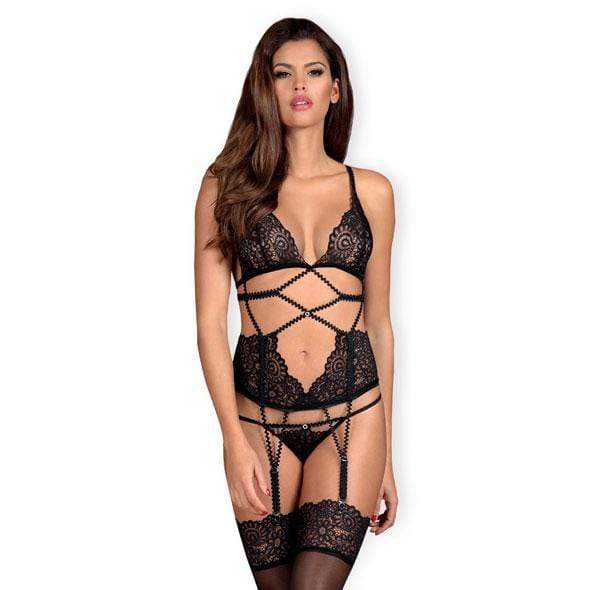 Obsessive - Mixty Corset and Thong Costume L/XL (Black) - Corsets Durio.sg