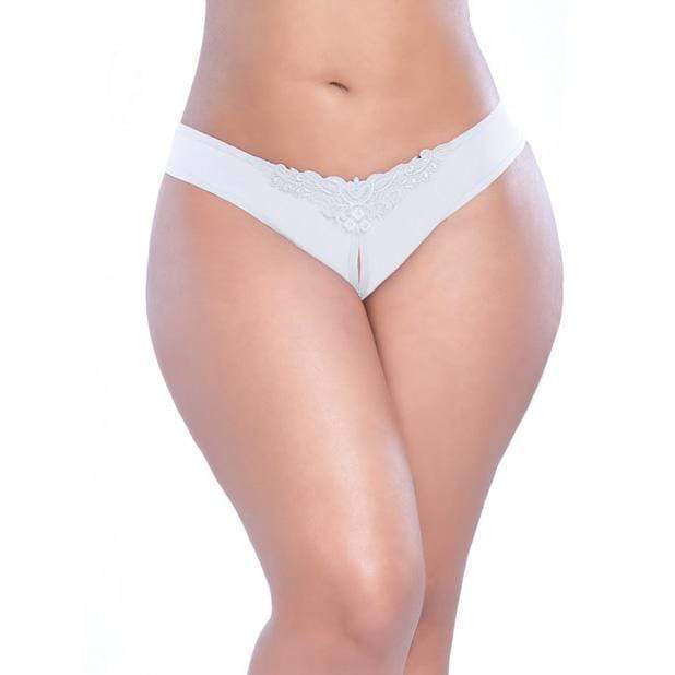 Oh La La Cheri - Crotchless Thong with Pearls 1X/2X (White) - Crotchless Panties Durio.sg