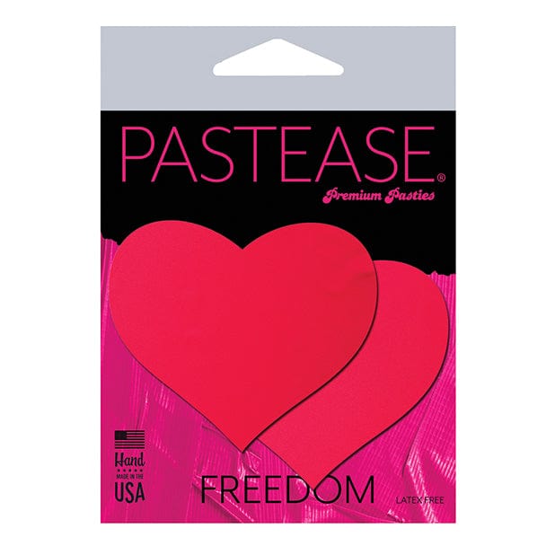 Pastease - Basic Heart Black Light Reactive Pasties Nipple Covers O/S (Neon Red) - Nipple Covers Durio.sg