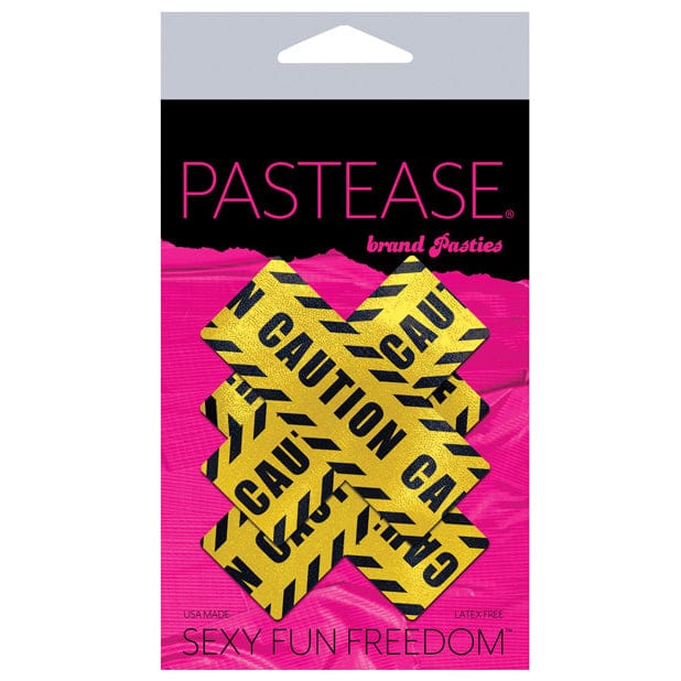 Pastease - Premium Caution Cross Pasties Nipple Covers O/S (Black/Yellow) - Nipple Covers Durio.sg