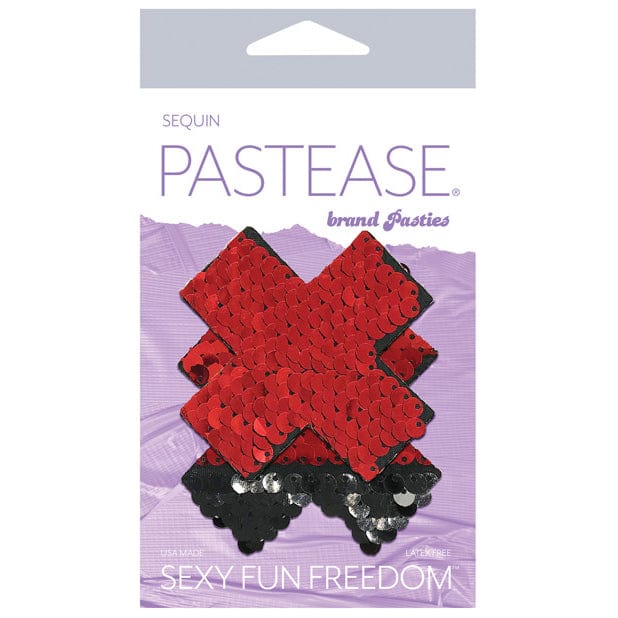 Pastease - Premium Color Changing Flip Sequins Cross Pasties Nipple Covers O/S (Red/Black) - Nipple Covers Durio.sg