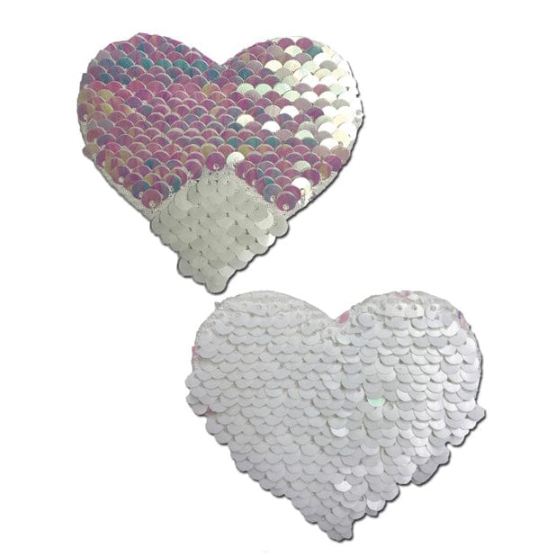 Pastease - Premium Color Changing Flip Sequins Heart Pasties Nipple Covers O/S (Pearl/White) - Nipple Covers Durio.sg