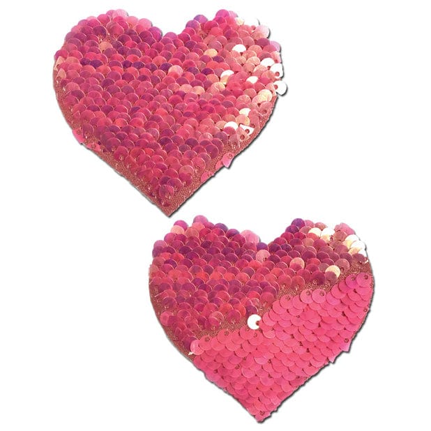 Pastease - Premium Color Changing Flip Sequins Heart Pasties Nipple Covers O/S (Pink) - Nipple Covers Durio.sg