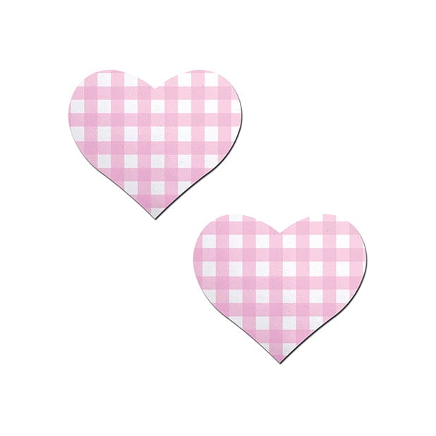 Pastease - Premium Gingham Heart Pasties Nipple Covers O/S (Pink) - Nipple Covers Durio.sg