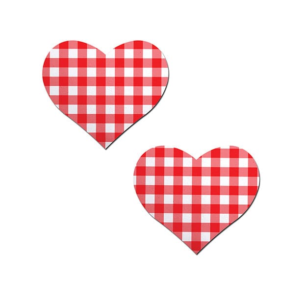 Pastease - Premium Gingham Heart Pasties Nipple Covers O/S (Red) - Nipple Covers Durio.sg