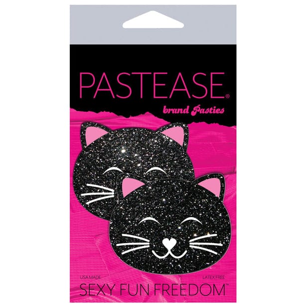 Pastease - Premium Glitter Black Cat Pasties Nipple Covers O/S (Black) - Nipple Covers Durio.sg